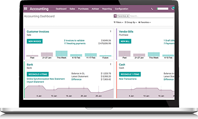 Odoo comptabilité Pc portable avec des rendus comptables sur odoo